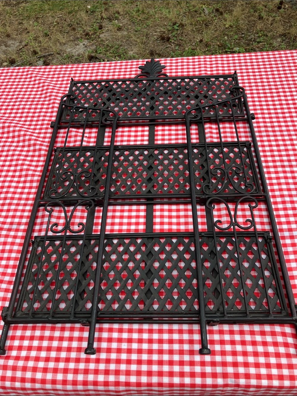 Cast Iron Three Shelf Stand With Lattice Shelves Which Fold Down - Picture 10 of 11
